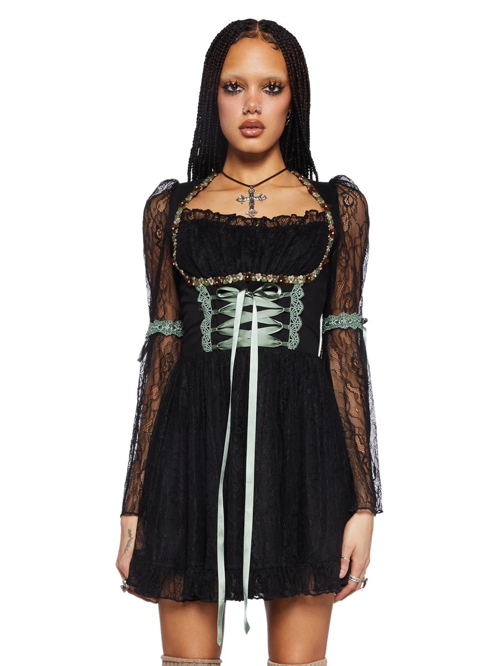 DollsKill Current Mood MYTHS N' LEGENDS MINI DRESS - BLACK LACE, size L (BNWT)